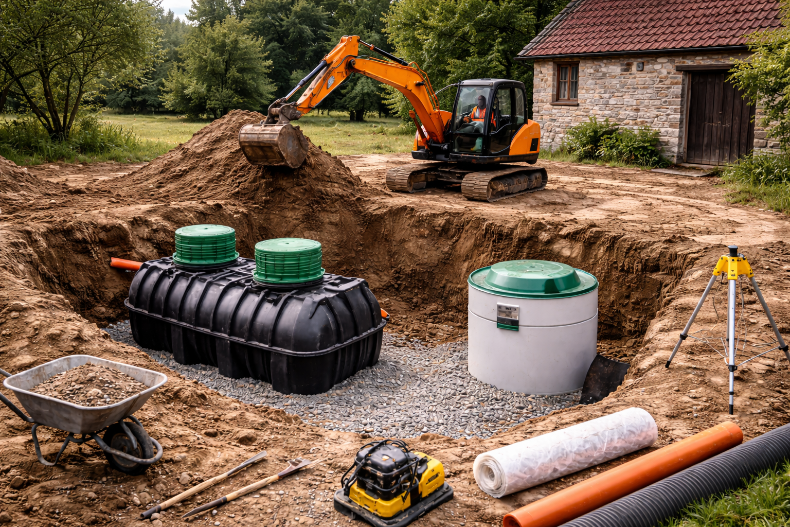 Terrassement excavation installation fosse septique